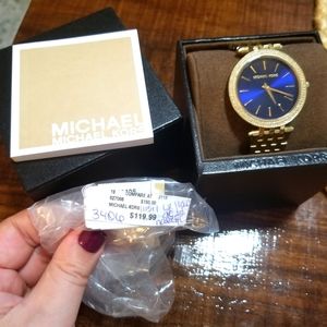 Watch, Michael Kors- original box, no links removed. Gold w/blue face.